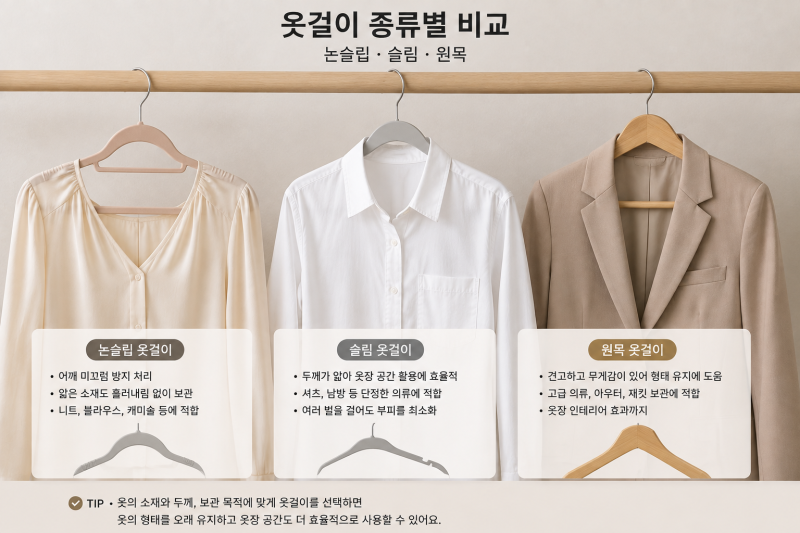 옷걸이 고르는 법｜논슬립·슬림·원목 옷걸이 차이