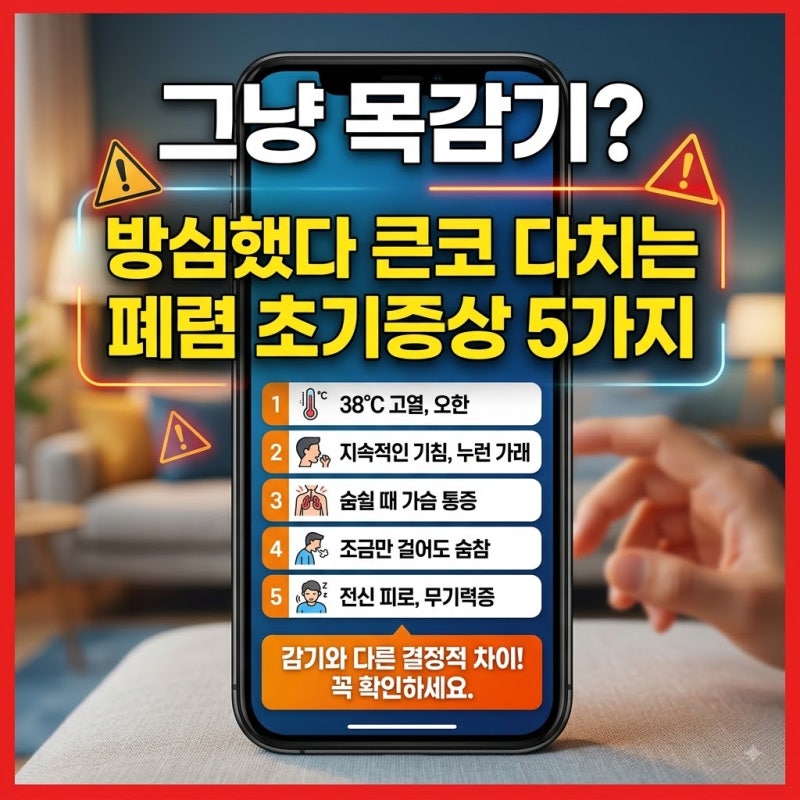 "그냥 목감기겠지" 방심했다 큰코 다치는 폐렴 초기증상 5가지