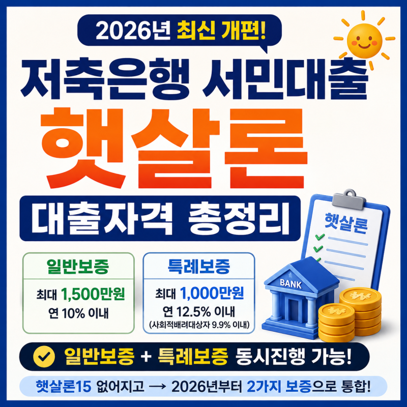 저축은행 서민대출 햇살론 대출자격, 2026년 일반보증·특례보증 총정리