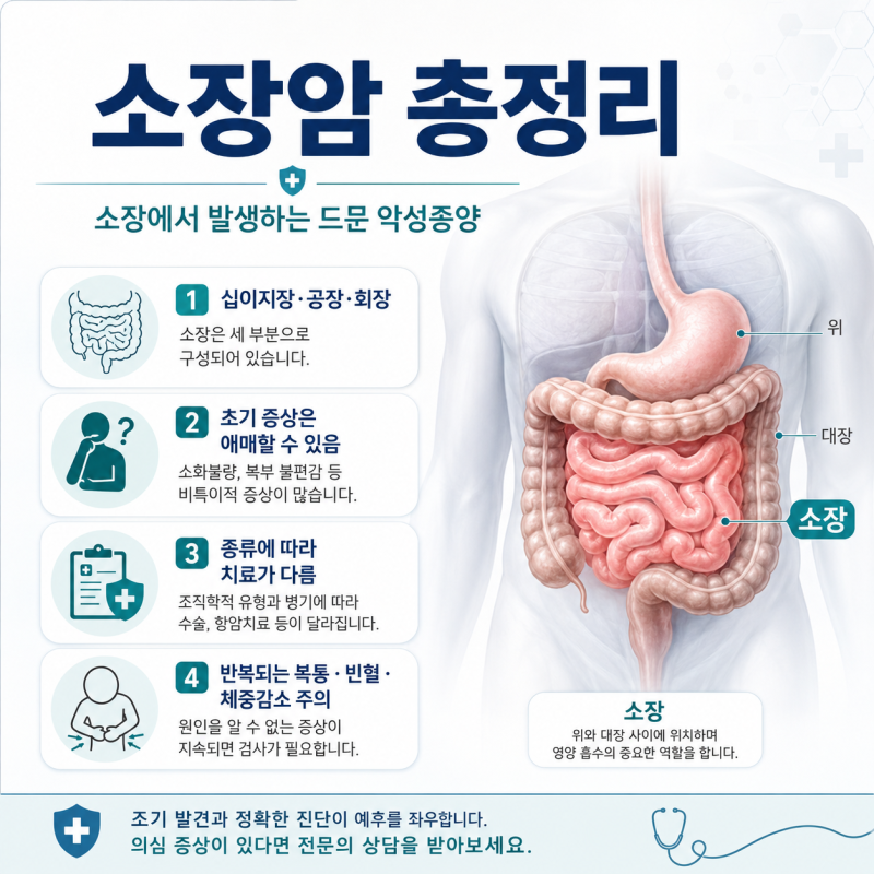 소장암이란? 초기증상부터 1기·2기·3기·4기 분석, 생존율과 치료까지 총정리