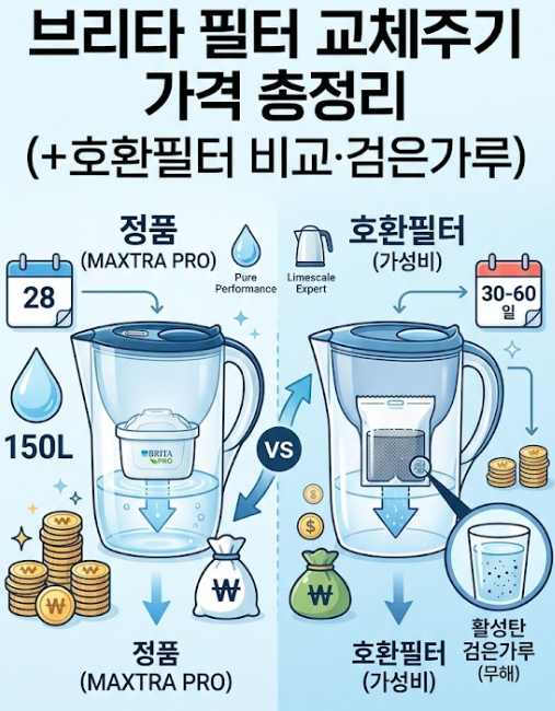 브리타 필터 교체주기 가격 총정리 (+호환필터 비교·검은가루)