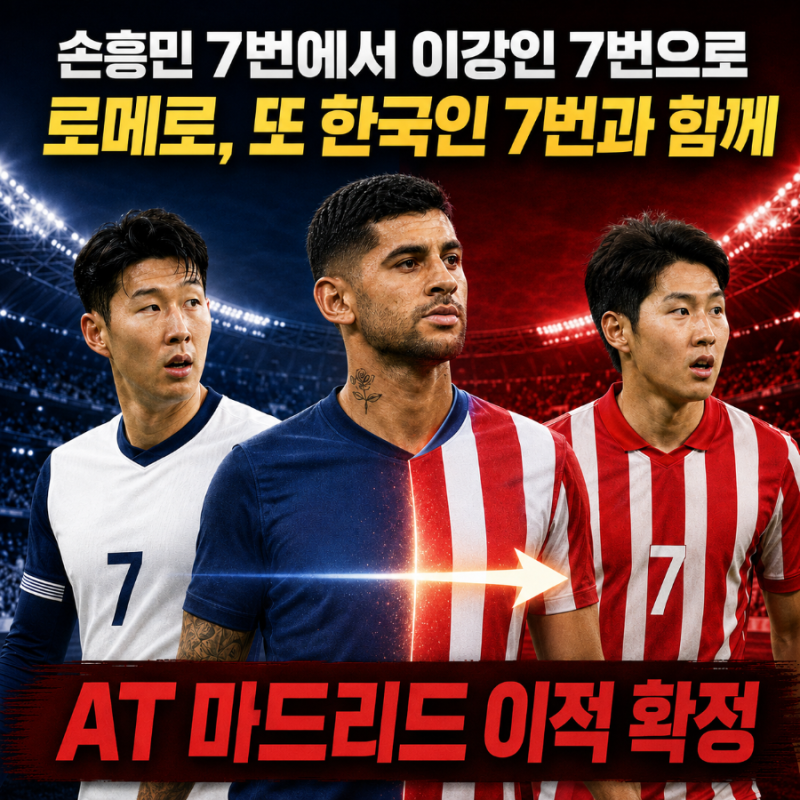 토트넘 7번 손흥민과 뛰던 로메로, 이제 AT마드리드 7번 이강인과 함께