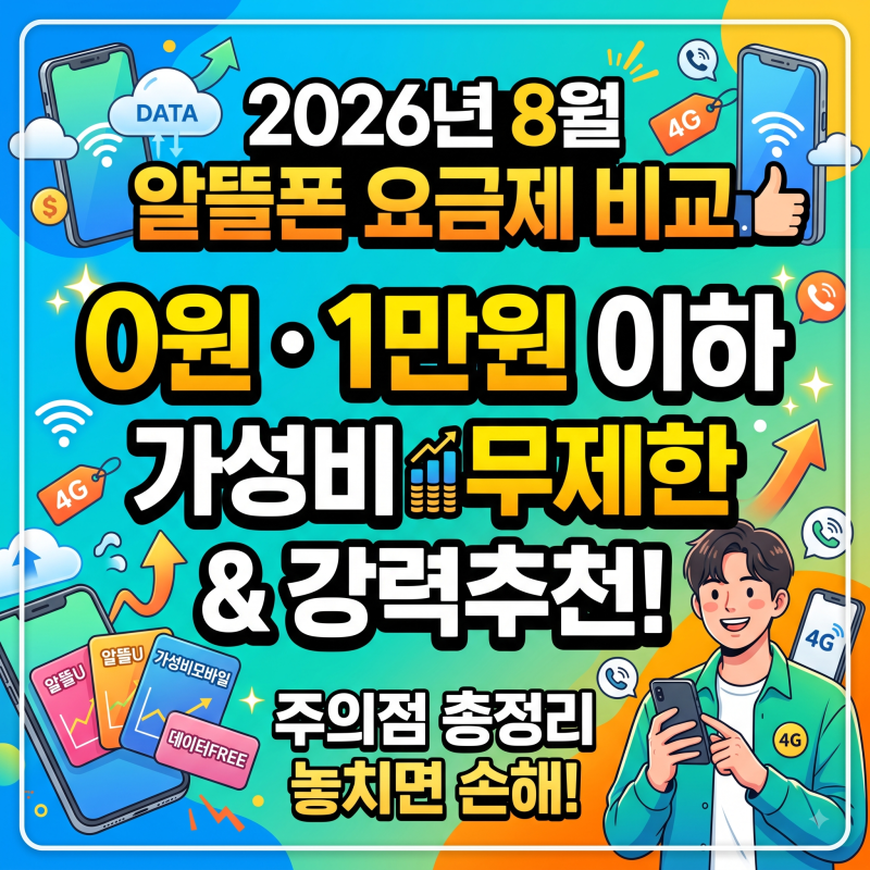 2026년 8월 알뜰폰 요금제 비교 추천! 0원·1만원 이하 가성비 무제한 & 주의점 총정리