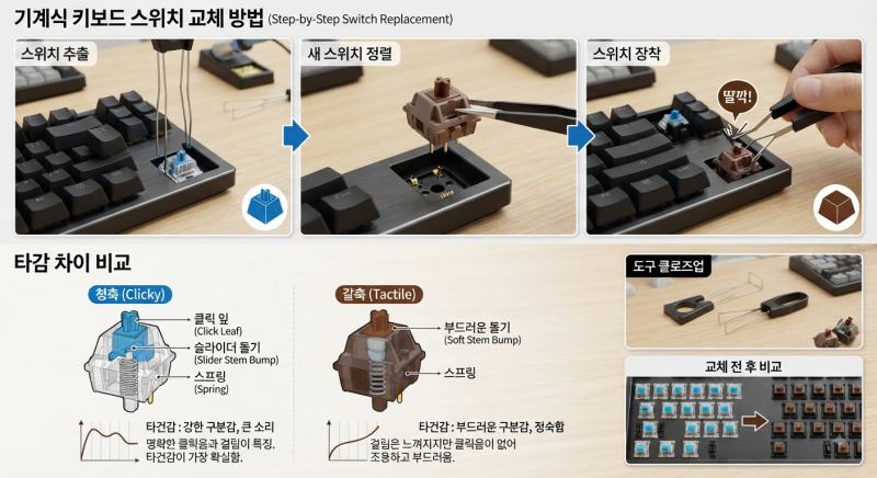 기계식 키보드 스위치 교체 방법과 직접 해본 타감 차이 비교