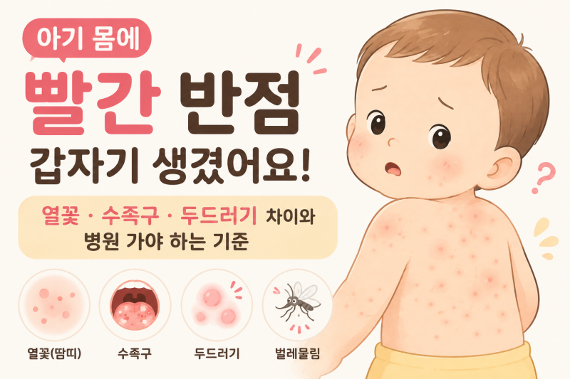 아기 몸에 빨간 반점 갑자기 생겼어요 열꽃·수족구·두드러기 차이와 병원 가야 하는 기준