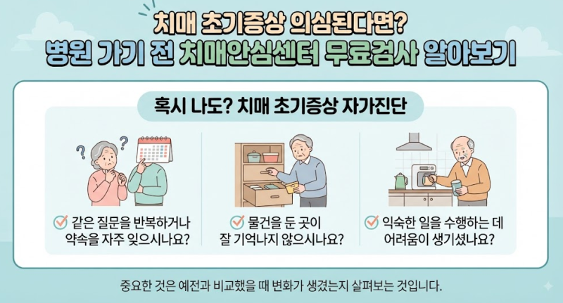 치매 초기증상 의심된다면 병원 가기 전 치매안심센터 무료검사 알아보기