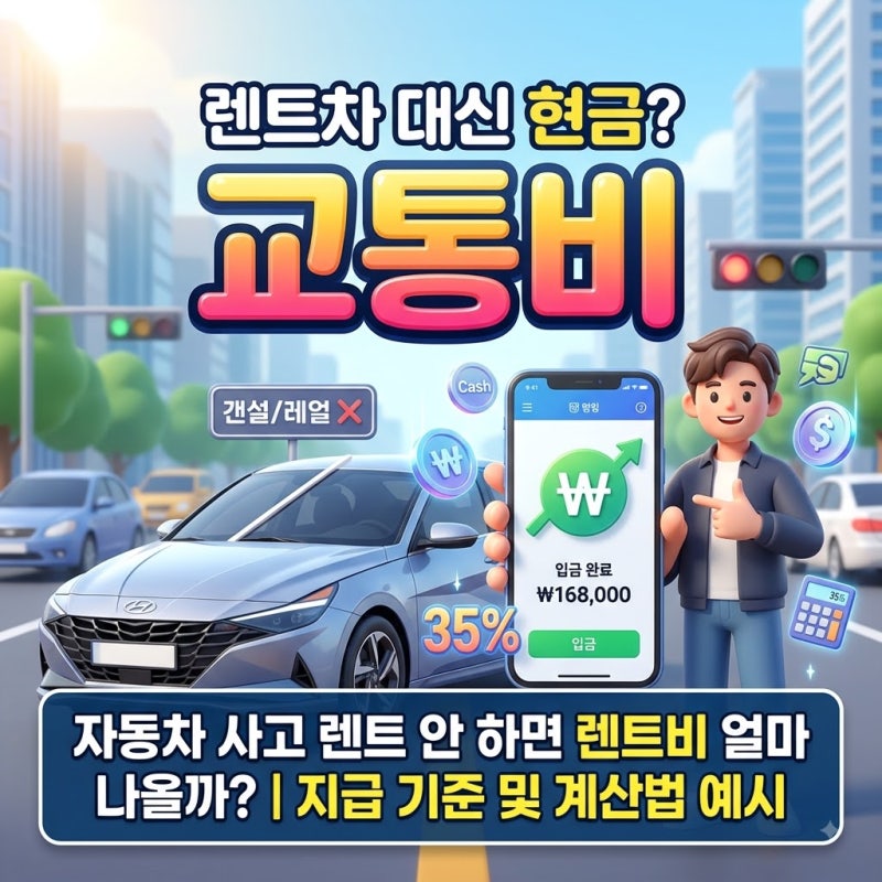 자동차 사고 렌트 안 하면 렌트비 얼마 나올까? 교통비 지급 기준 및 계산법