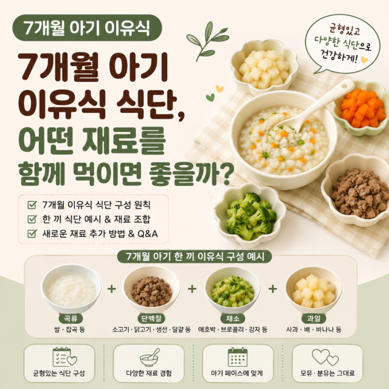 7개월 아기 이유식 식단, 어떤 재료를 함께 먹이면 좋을까?