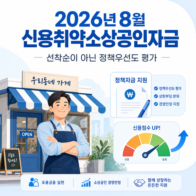 2026년 8월 신용취약소상공인자금 신청안내, 선착순 아닌 정책우선도 평가로 바뀐 점부터 확....