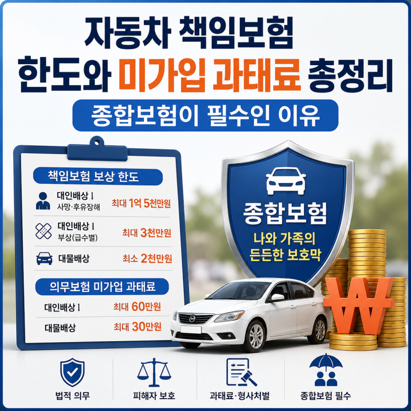 자동차 책임보험만 가입하면 충분할까?｜보상 한도·미가입 과태료와 종합보험 차이