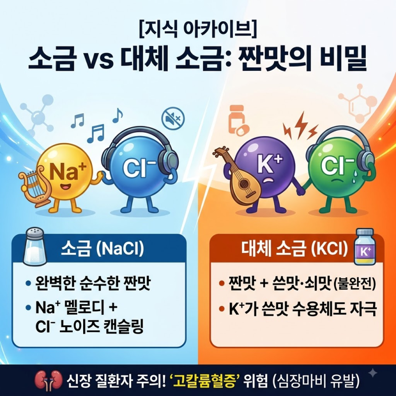 [지식 아카이브] 짠맛은 나트륨(Na) 혼자 내는 게 아니다? 소금(NaCl)과 대체소금(KCl)의 미각 화....