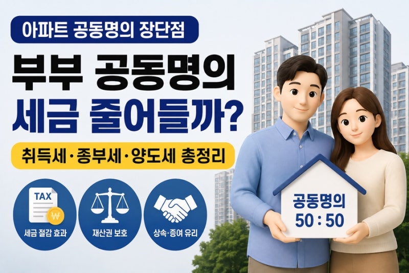아파트 공동명의 장단점, 부부 공동명의 하면 세금 정말 줄어들까? 취득세 종부세 양도세 총....