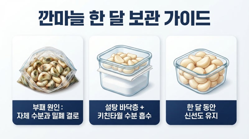 깐마늘 한 봉지 곰팡이 없이 한 달 넘게 보관하는 법 | 설탕과 키친타월 밀폐용기 실전 후기
