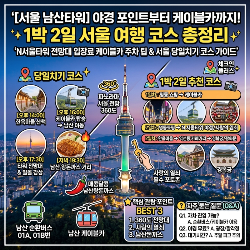 [서울 남산타워] 야경 포인트부터 케이블카까지! 1박 2일 서울 여행 코스 총정리