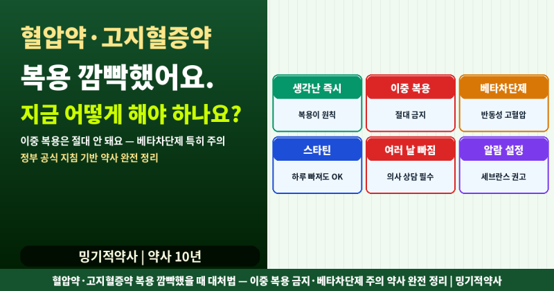 혈압약·고지혈증약 깜빡했다면? 두 알 먹기 전 꼭 알아야 할 복용 원칙 약사가 정리했습니다