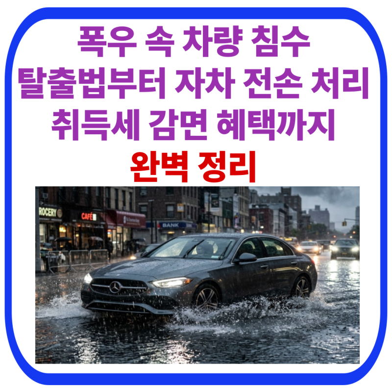 폭우 속 차량 침수 탈출법부터 자차 전손 처리 취득세 감면 혜택까지 완벽 정리