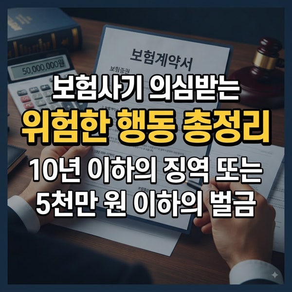 보험사기 의심받는 위험한 행동 총정리 : 10년 이하의 징역 또는 5천만 원 이하의 벌금.