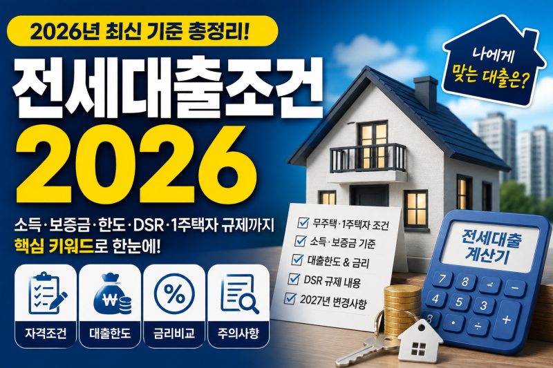 전세대출조건 2026 총정리｜무주택·1주택자, 소득·보증금·한도·DSR까지