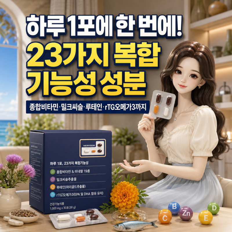 GNM 올인원 뉴트리션 영양제 뭐가 들었을까? 밀크씨슬, 루테인, 오메가3까지 한 포에?
