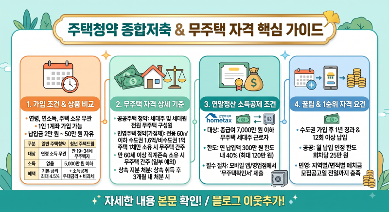 '주택청약 종합저축' 통장 가입 조건 및 무주택 자격 기준 완벽 정리