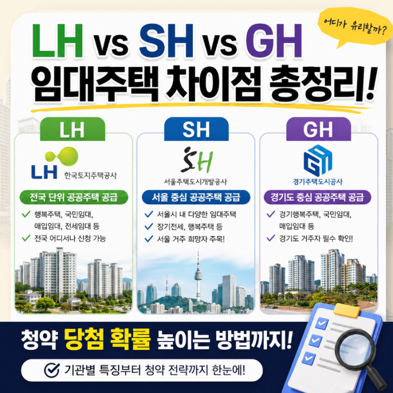 LH SH GH 차이점 총정리 임대주택 청약 당첨확률과 당첨 전략 이렇게 하세요!