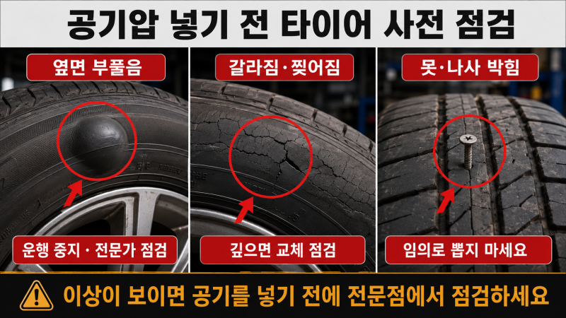 초보 운전자도 가능한 타이어 자가점검 방법(마모 상태/공기압 점검 주입)