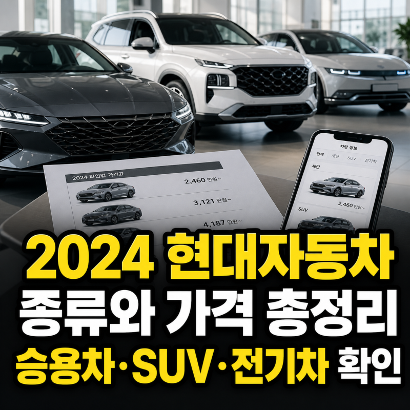 2024 현대자동차 종류와 가격 총정리 승용차 SUV 전기차까지