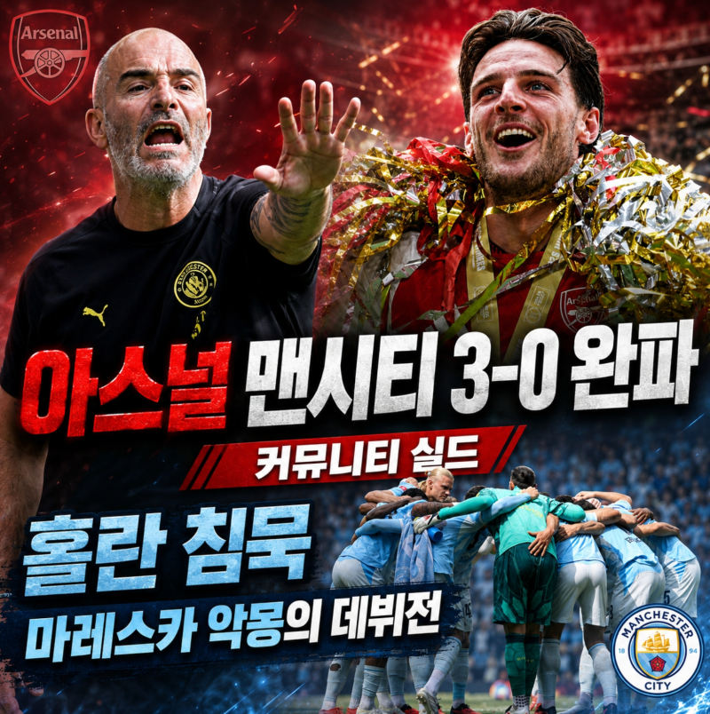 아스널 맨시티 3-0 완파, 커뮤니티 실드. 홀란드 침묵 로드리 공백, 마레스카 악몽의 데뷔전