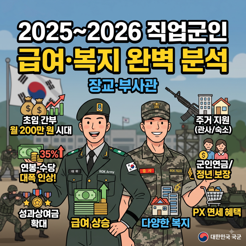 2025~2026년 직업군인(장교·부사관) 급여 체계 및 복지 혜택 완벽 분석