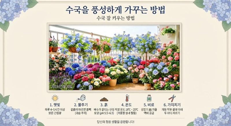 수국(Hydrangea) 잘 키우는 방법과 삽목 방법, 꽃 보는 방법 가지치기 중요해요.