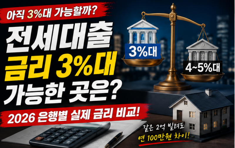 전세대출 금리 3%대 가능한 곳 있을까? 2026 은행별 실제 금리 비교