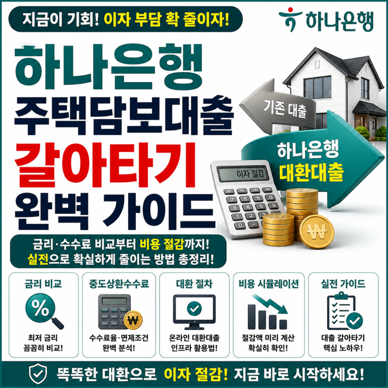 하나은행 주택담보대출 갈아타기, 대환대출을 실행하기 전 금리와 중도상환수수료를 완벽하....
