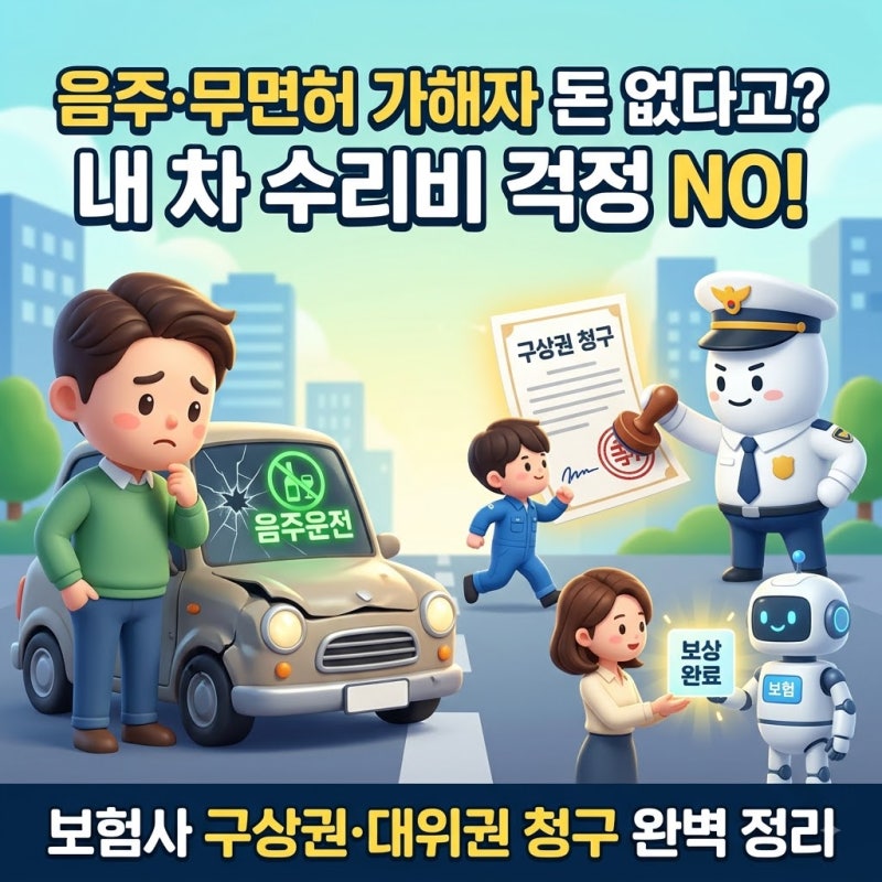 음주운전 무면허 가해자 자력 없음? 내 차 수리비 무보험차상해 대위권 청구법