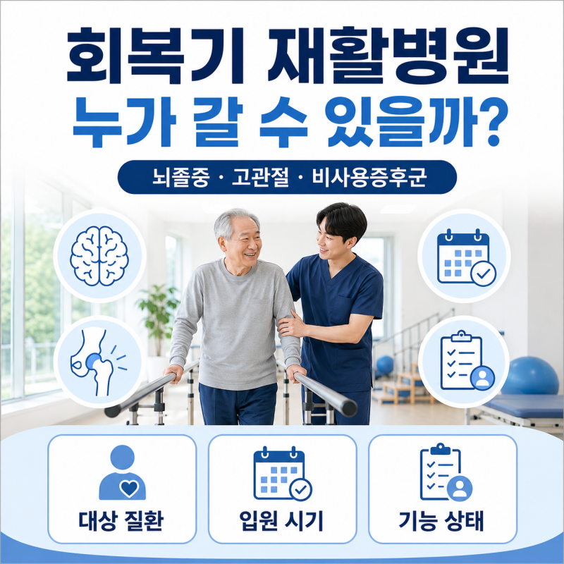 회복기 재활병원 누가 갈 수 있을까｜뇌졸중·고관절 골절·비사용증후군 기준