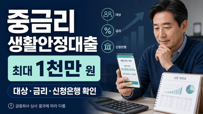 2026 중금리 생활안정대출 최대 1천만 원｜대상·금리·신청 은행 총정리