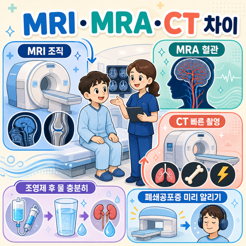 MRI·MRA·CT 차이 총정리, 정확도와 조영제 사용 이유