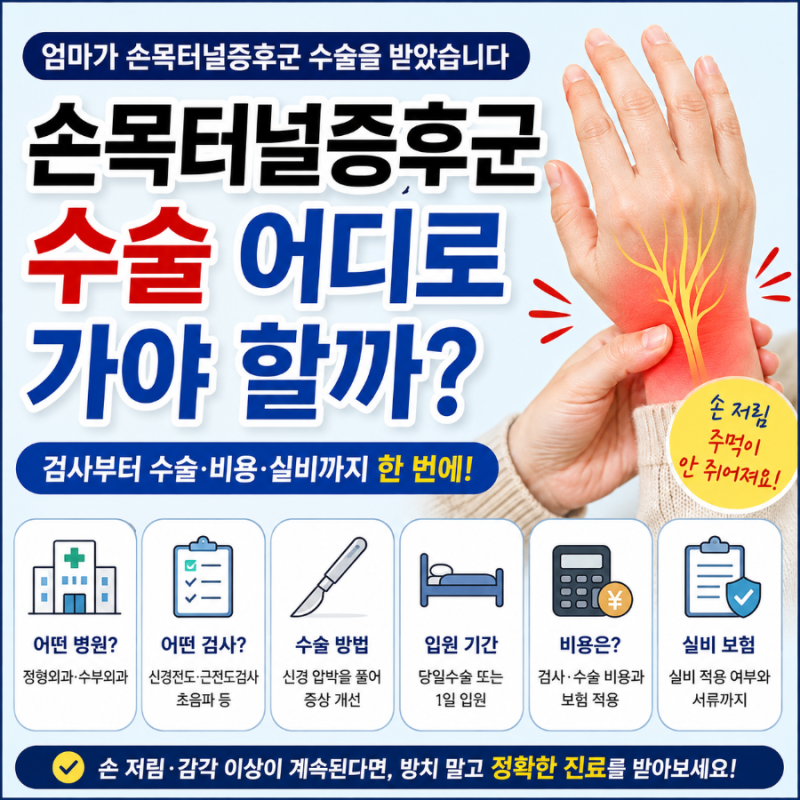 손목터널증후군 수술 어디로 가야 할까?｜검사·수술비용·입원기간·실비까지 총정리