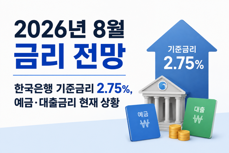2026년 8월 금리 전망｜한국은행 기준금리 2.75%, 예금·대출금리 현재 상황