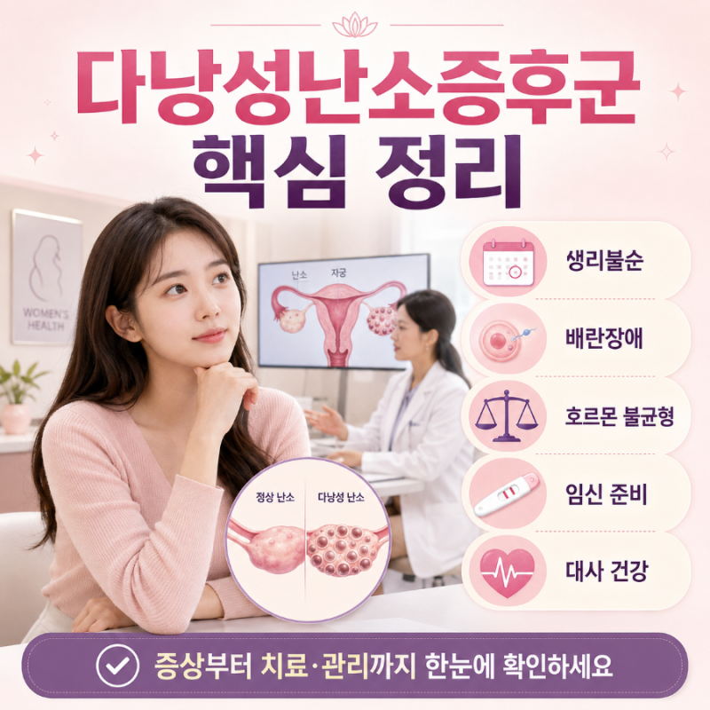 다낭성난소증후군(PCOS) 증상, 원인, 생리 주기, 비만, 진단, 검사, 치료, 식단 등 핵심 정리
