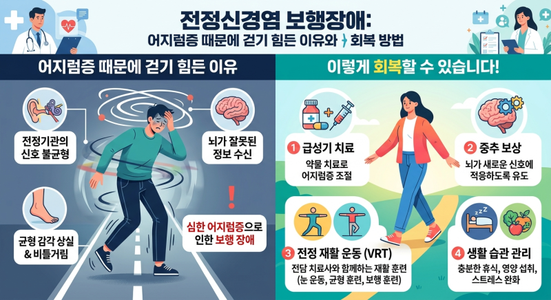 전정신경염 보행장애, 어지럼증 때문에 걷기 힘든 이유와 회복 방법