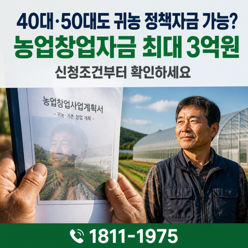 40대·50대도 귀농 정책자금 받을 수 있을까? 농업창업자금 최대 3억원 신청조건
