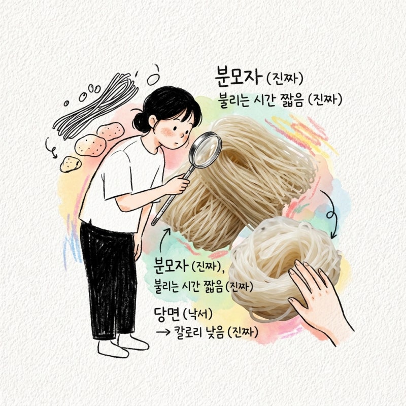 분모자 불리기 시간과 당면 차이 칼로리 기준