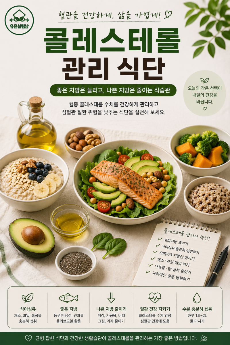 콜레스테롤 관리 식단 어떻게 먹을까? LDL 낮추는 음식과 하루 식단 추천