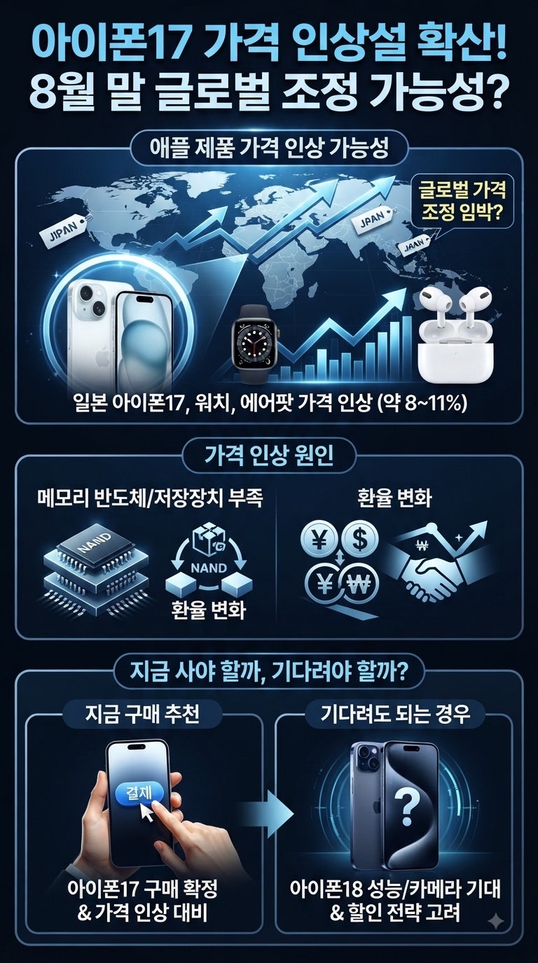 아이폰17 가격 인상설 확산, 8월 말 글로벌 가격 조정 가능성…애플워치와 에어팟도 지금 사....