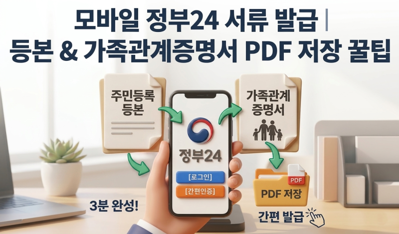 모바일 정부24로 주민등록등본부터 가족관계증명서까지 한 번에 발급하기