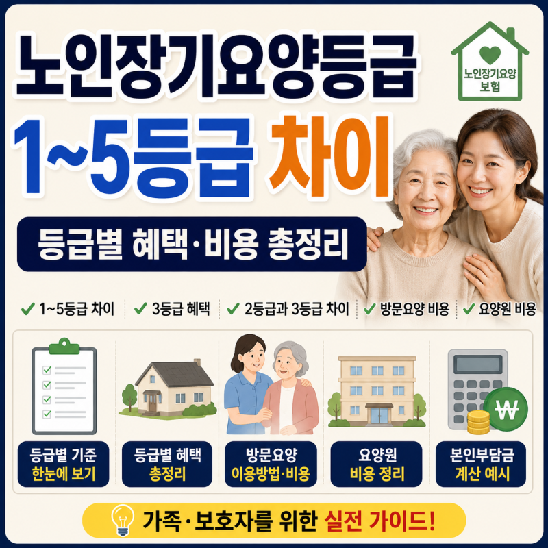 노인장기요양등급 1~5등급 차이｜등급별 받을 수 있는 혜택·방문요양·요양원 비용 총정리
