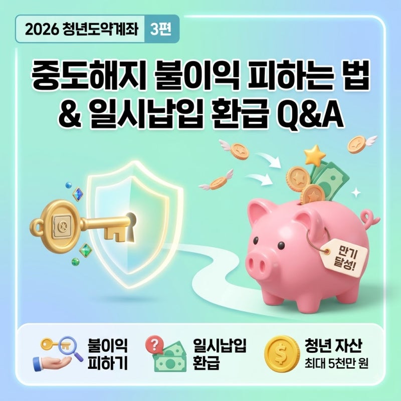[2026 최신] 청년도약계좌 3편: 중도해지 불이익 피하는 법 & 일시납입·환급 실전 Q&A