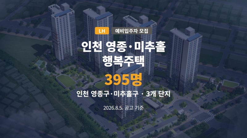 인천 영종·미추홀 행복주택 예비입주자 395명 모집 총정리