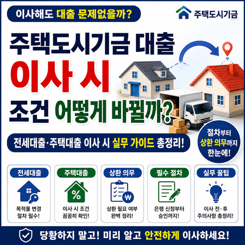 주택도시기금 대출을 이용하는 도중 이사를 하게 된다면, 전세대출과 주택대출의 조건은 어....