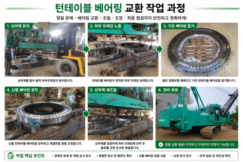 항타기, 크레인 의 턴테이블 베어링(선회베어링)의 점검,관리방법